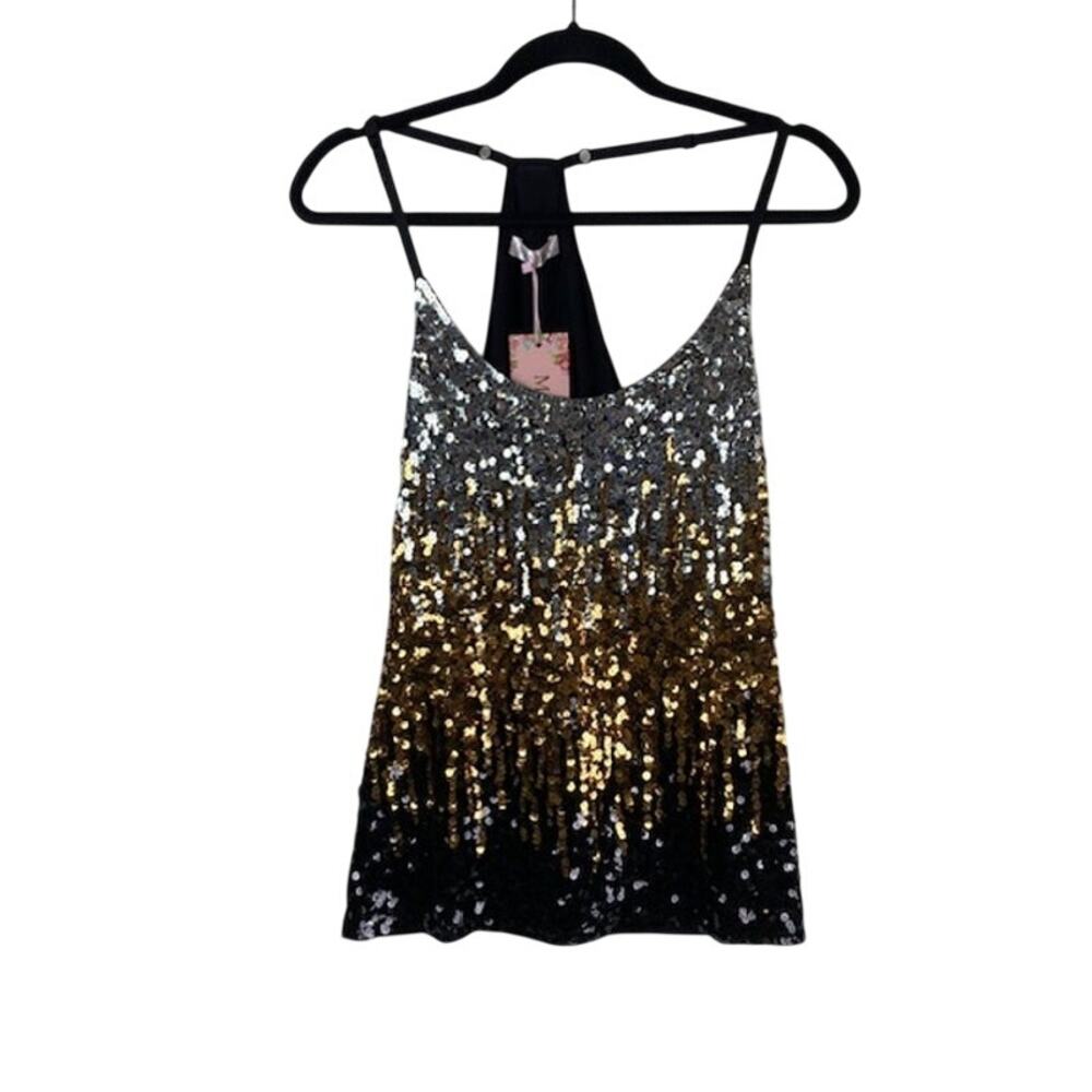 Maner women's sequin tank top w/shimmering silver & gold.